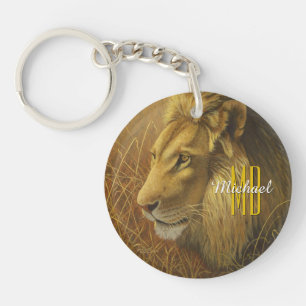 Llavero Nombre del Monograma del León Rey, Personalizado