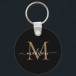 Llavero Nombre del Monograma Oro Negro Elegante Guión Mode<br><div class="desc">Simple Black Gold Monograma Elegant Modern Script Keychain</div>