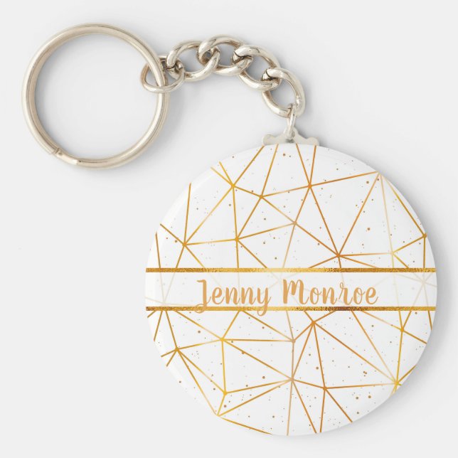 Llavero Nombre del patrón geométrico de oro blanco (Frente)