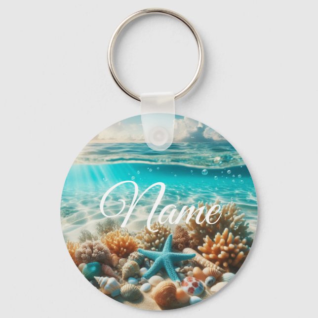 Llavero Nombre del Personalizable Tropical Beach Starfish (Anverso)