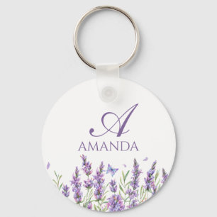 Llavero Nombre del personalizar Flor de lavanda morada