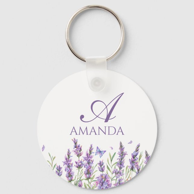Llavero Nombre del personalizar Flor de lavanda morada (Anverso)