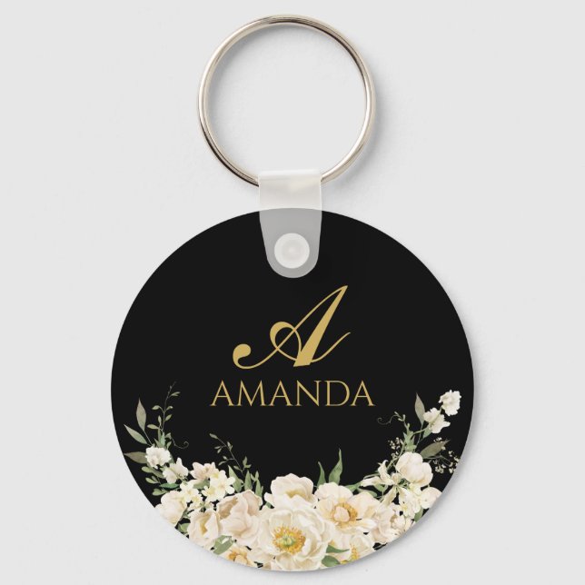 Llavero Nombre del personalizar Keychain de flores blancas (Anverso)