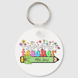 Llavero Nombre del profesor de Flor silvestre Personalizad