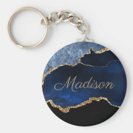 Llavero Nombre del Purpurina de mármol azul de la marina m