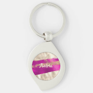 Llavero Nombre DIY Pincel Texto Fuchsia Platinum Faux Metá