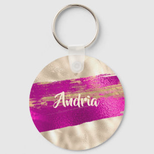 Llavero Nombre DIY Pincel Texto Fuchsia Platinum Faux Metá