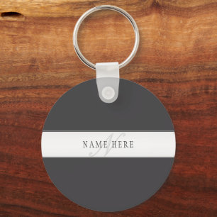 Llavero Nombre elegante y monograma   Gris oscuro y claro