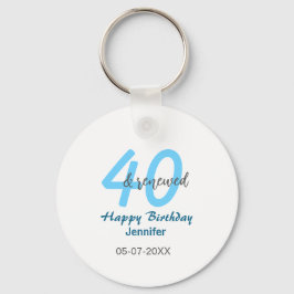 Llavero nombre fecha cumpleaños 40 y renovado número azul 