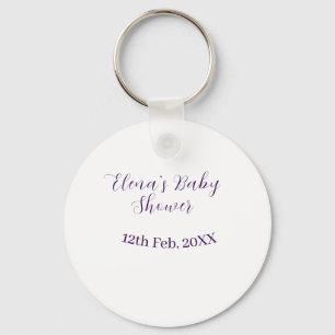 Llavero nombre fecha de baby shower púrpura elegante simpl