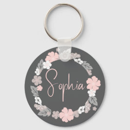 Llavero Nombre Floral Personalizado Rosa