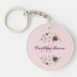 Llavero Nombre floral y clave acrílica monograma inicial