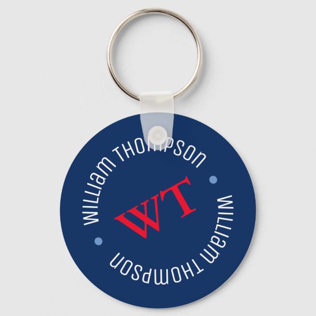 Llavero nombre iniciales monograma en azul (Anverso)