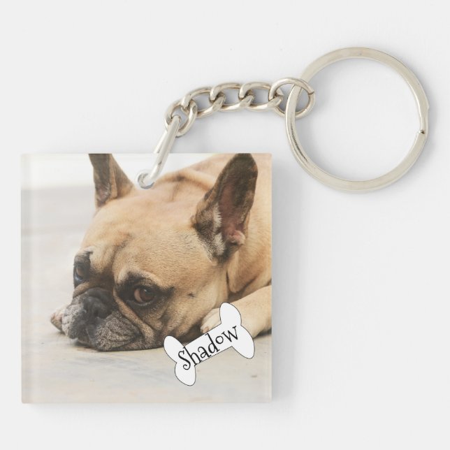 Llavero Nombre lindo del perrito de Frenchie del bulldog (Atrás)