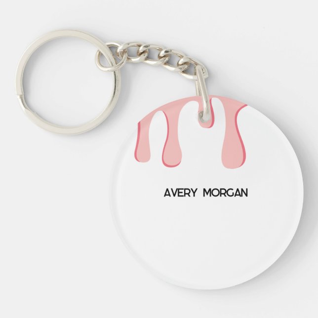 Llavero Nombre moderno de goteo rosado (Frente)