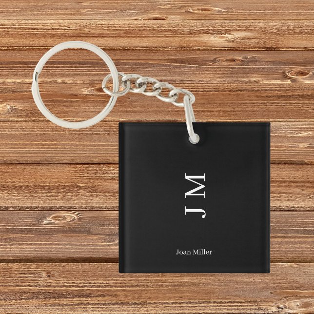 Llavero Nombre moderno e iniciales negro (Subido por el creador)