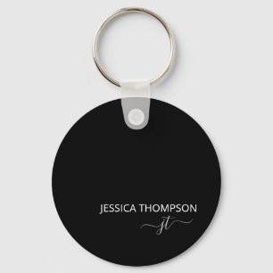 Llavero Nombre moderno personalizado con monograma negro