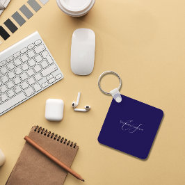 Llavero nombre monograma clásico azul minimalista y blanco