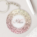 Llavero Nombre monograma del Purpurina rosa Rubor personal<br><div class="desc">Personalice fácilmente esta hermosa cadena de teclas purpurina brillante y rosa brillante con su monograma y nombre de escritura manuscrita personalizado.</div>