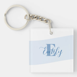 Llavero Nombre Monograma Retro Azul Minimalista