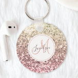 Llavero Nombre monogramado de Unicorn Purpurina rosa Rubor<br><div class="desc">Personalice fácilmente esta hermosa cadena de teclas purpurinas brillantemente rosa con su monograma y nombre personalizado.</div>