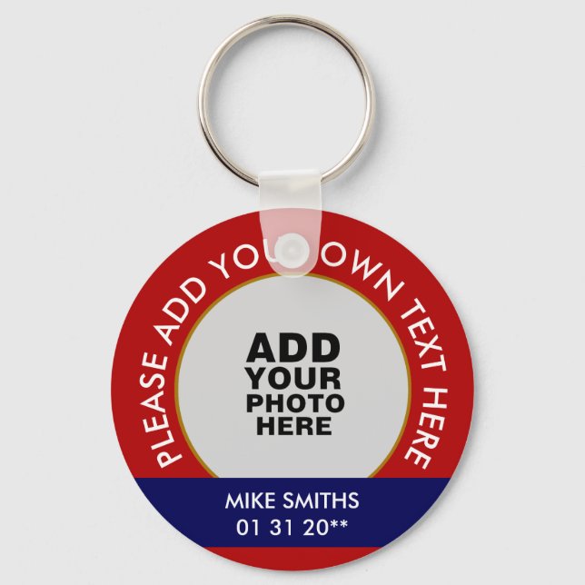 Llavero nombre, palabras y fecha especial, rojo foto (Anverso)