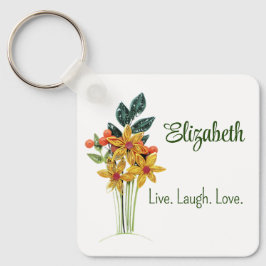 Llavero Nombre personal, cotización, flores de papel calci