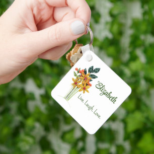 Llavero Nombre personal, cotización, flores de papel calci