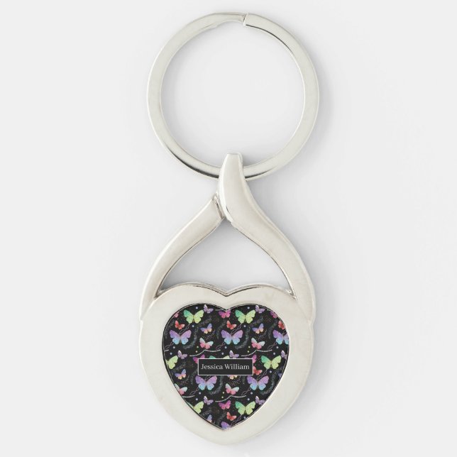 Llavero Nombre personal Elegante Morado Brillante Mariposa (Anverso)