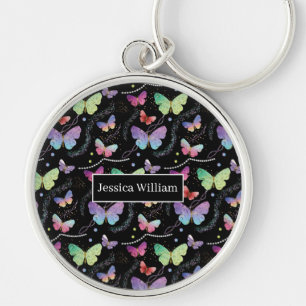 Llavero Nombre personal Elegante Purple Bright Butterflies