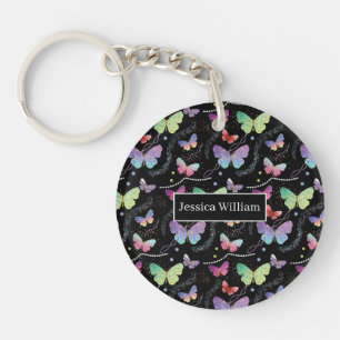 Llavero Nombre personal Elegante Purple Bright Butterflies