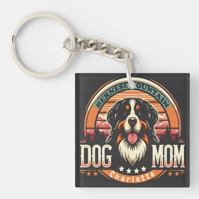Llavero Nombre personalizado Bernese Mountain Dog Mom Vint (Frente)