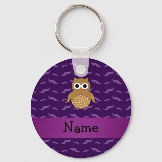 Llavero Nombre personalizado: bigote morado de búho morado (Anverso)