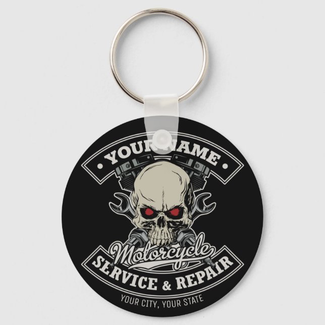 Llavero NOMBRE Personalizado Biker Mechanic Skull Motorcyc (Anverso)