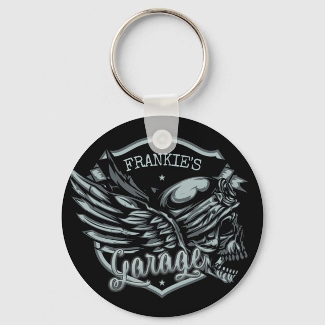 Llavero NOMBRE Personalizado Biker Skull Wings Motorcycle  (Anverso)