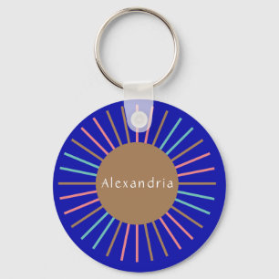 Llavero Nombre personalizado Boho Sun Blue