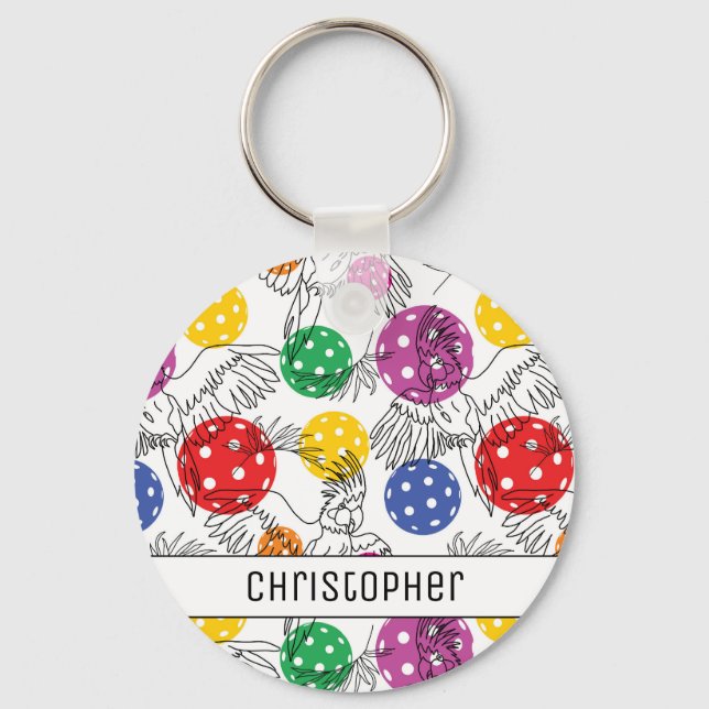 Llavero Nombre personalizado, bola de bolas con loros 🦜,  (Anverso)