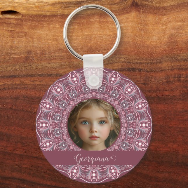 Llavero Nombre personalizado Bonito Floral rosa Mandala fo (Anverso)