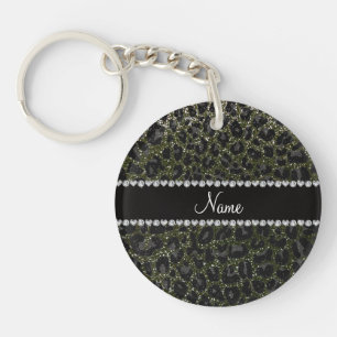 Llavero Nombre personalizado bosque purpurina verde leopar