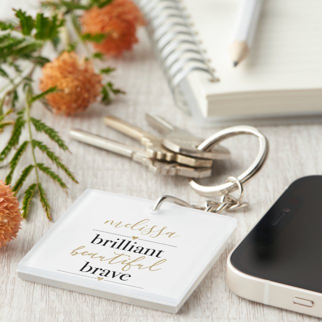 Llavero Nombre personalizado Brillante Hermoso Valiente (Frente Derecha)