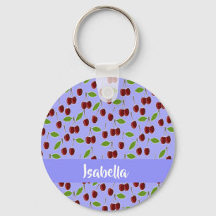 Llavero Nombre personalizado cerezas patrón azul