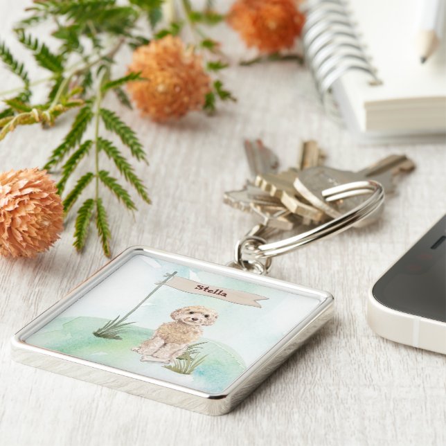 Llavero Nombre personalizado Champagne Cockapoo Mascota Pe (Lado)