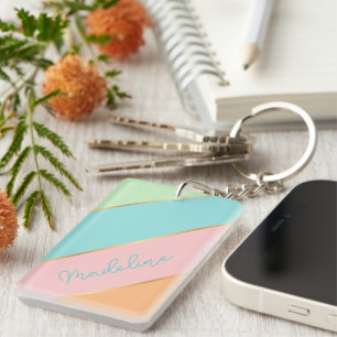 Llavero Nombre Personalizado Chic Azul Acuático Verde Rosa