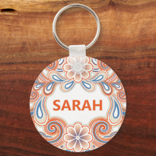 Llavero Nombre personalizado con remolinos naranja vintage