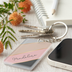 Llavero Nombre Personalizado Coral Rosa Líneas Personaliza