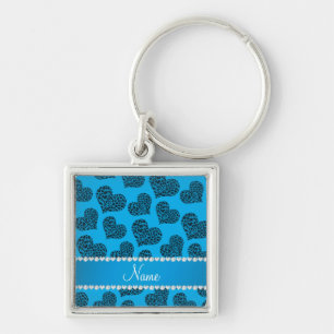 Llavero Nombre personalizado corazones de leopardo azul ci