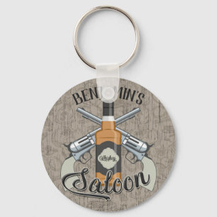 Llavero NOMBRE personalizado Cowboy Revolver Gun Whiskey S