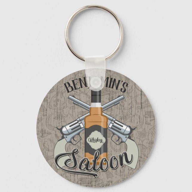 Llavero NOMBRE personalizado Cowboy Revolver Gun Whiskey S (Anverso)