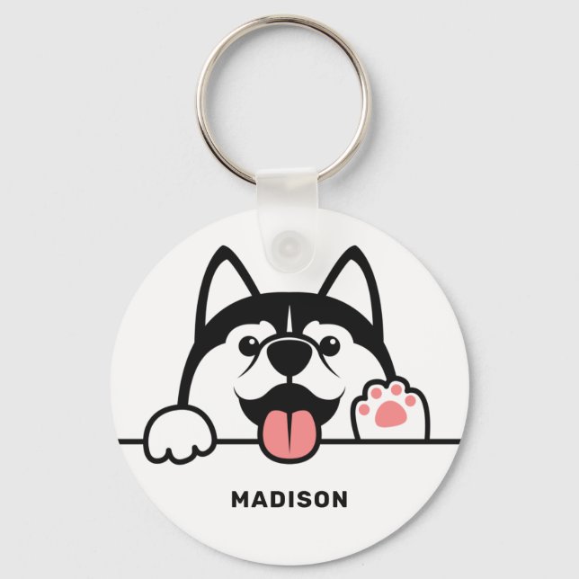 Llavero Nombre personalizado Cute Siberian Husky (Anverso)