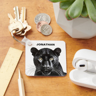 Llavero Nombre personalizado de animal salvaje pantera neg